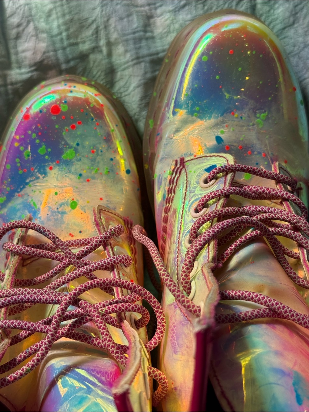 Festy Besty Holographic Pink Combat Festival Boots Rainbow Paint Splatter Size 9 - Picture 7 of 7